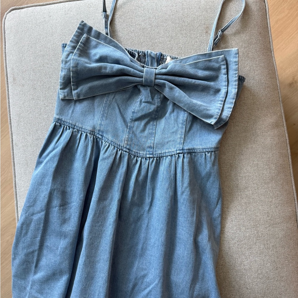 Denim Dress With Bow